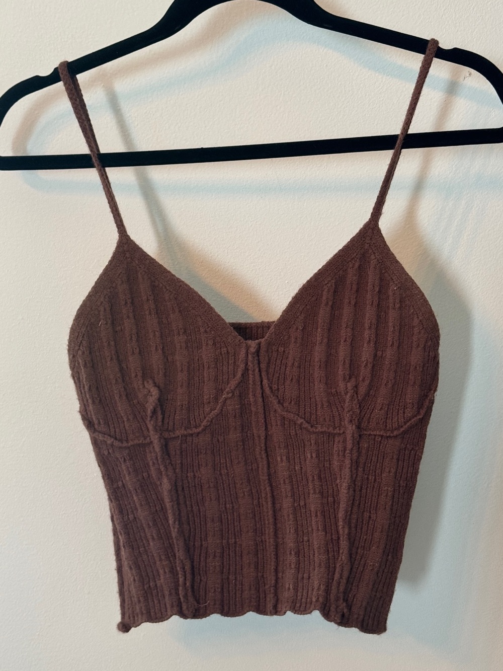Brown Ribbed Knit Bustier Cami Sweater Tank